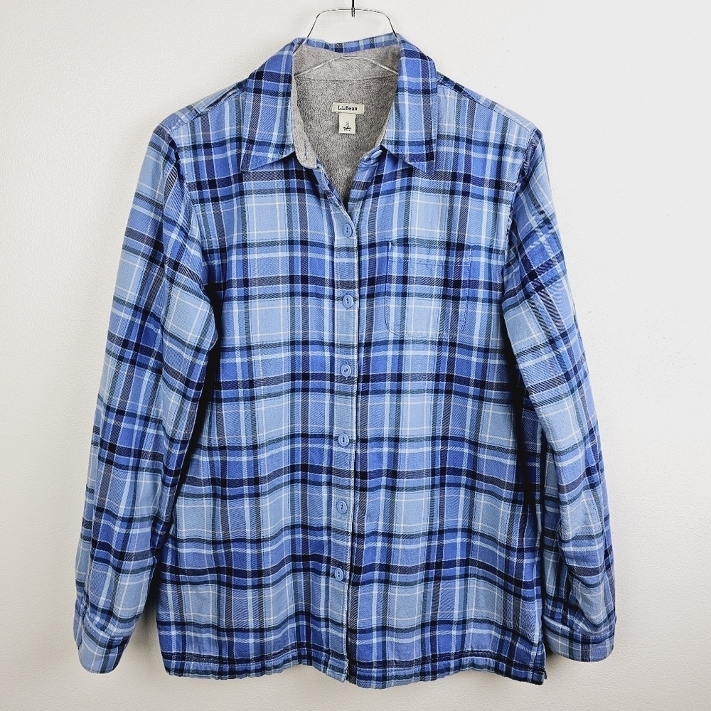 L.L. Bean Blue Plaid Fleece Lined Shirt Jacket Shacket